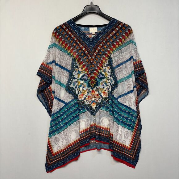Asa Kaftans Women Kaftan Top Size Large Kimono Artsy Floral Boho C043 -13 - Picture 1 of 16